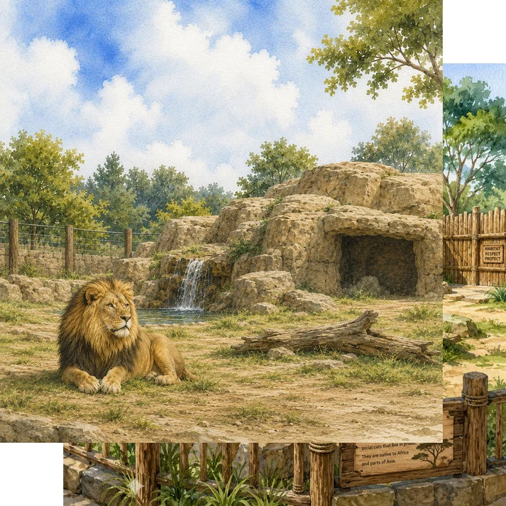 SSC Designs  - Zoo Adventures Collection - 12 x 12 Double Sided Scrapbook Paper - Roar And Explore