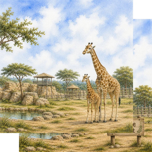 SSC Designs  - Zoo Adventures Collection - 12 x 12 Double Sided Scrapbook Paper - Giraffe Encounters