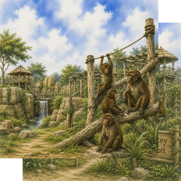 SSC Designs  - Zoo Adventures Collection - 12 x 12 Double Sided Scrapbook Paper - Monkeying Around