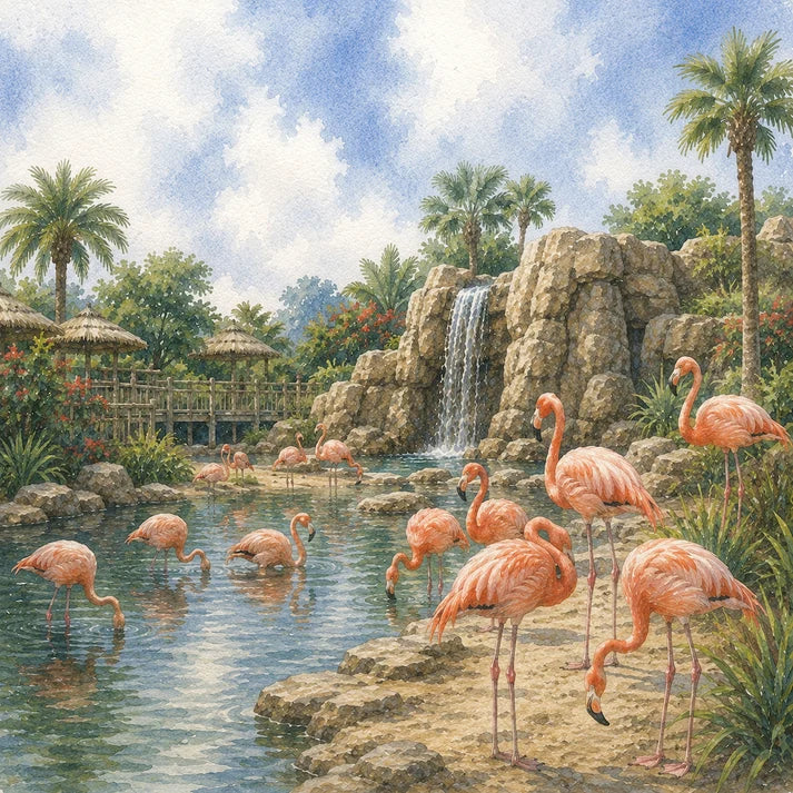 SSC Designs  - Zoo Adventures Collection - 12 x 12 Double Sided Scrapbook Paper - Flamingo Habitat