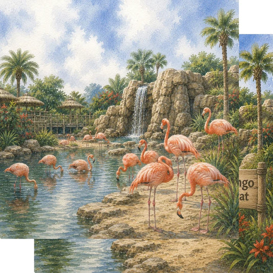 SSC Designs  - Zoo Adventures Collection - 12 x 12 Double Sided Scrapbook Paper - Flamingo Habitat