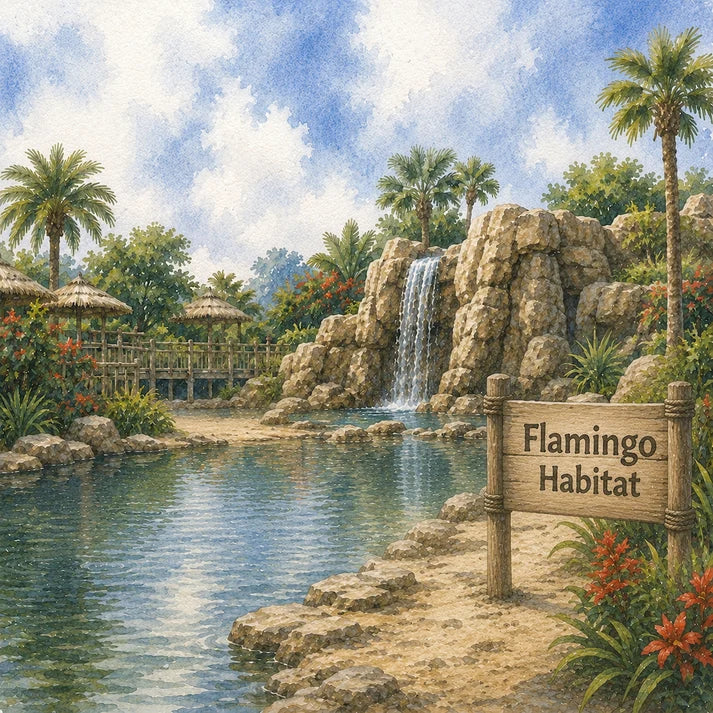 SSC Designs  - Zoo Adventures Collection - 12 x 12 Double Sided Scrapbook Paper - Flamingo Habitat