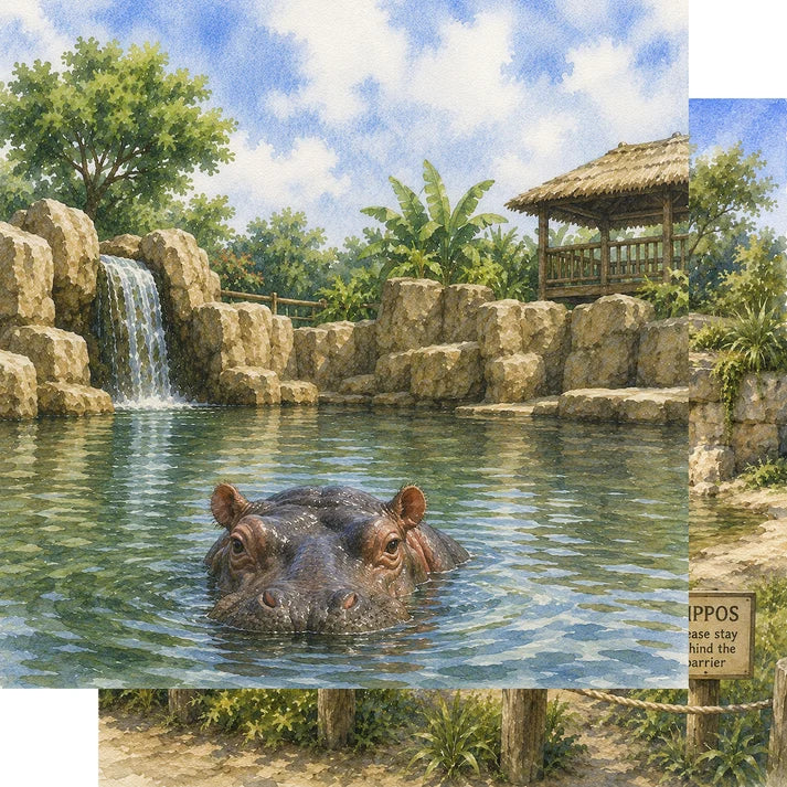 SSC Designs  - Zoo Adventures Collection - 12 x 12 Double Sided Scrapbook Paper - Hippo Haven