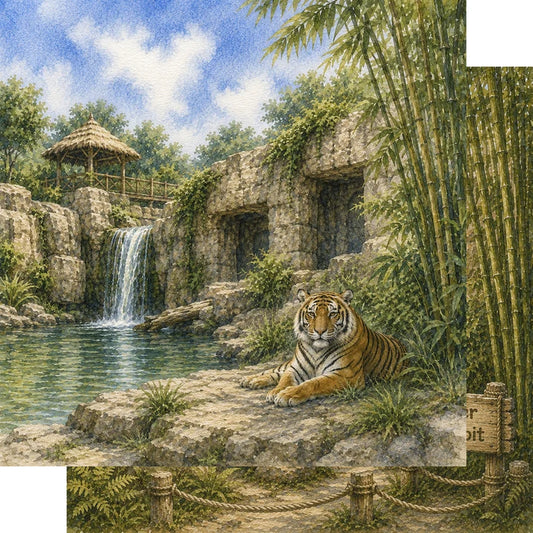 SSC Designs  - Zoo Adventures Collection - 12 x 12 Double Sided Scrapbook Paper - Eye Of The Tiger
