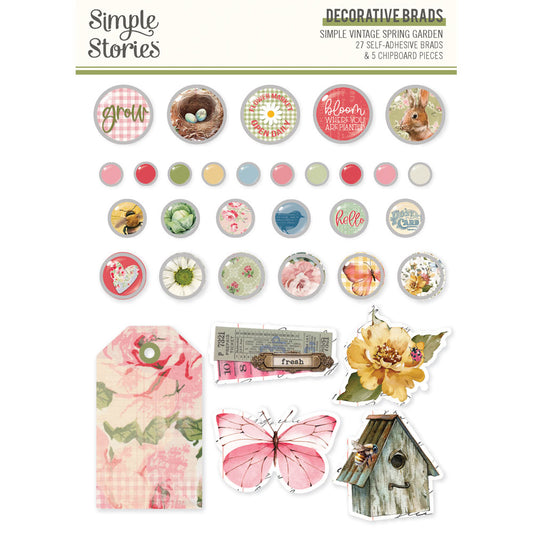 Simple Stories - Simple Vintage Spring Garden Collection - Decorative Self-Adhesive Brads