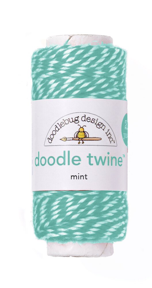 Spool of mint green doodle twine with a Doodlebug Design label on a white background