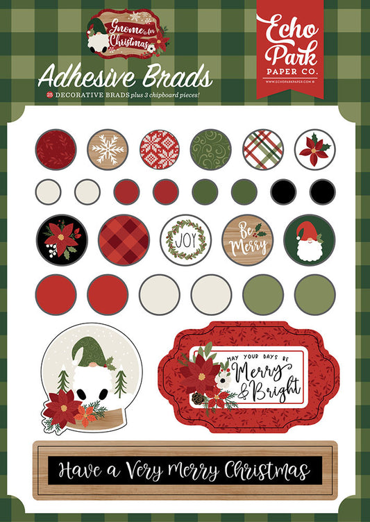 Echo Park - Gnome For Christmas Collection - Self Adhesive Decorative Brads