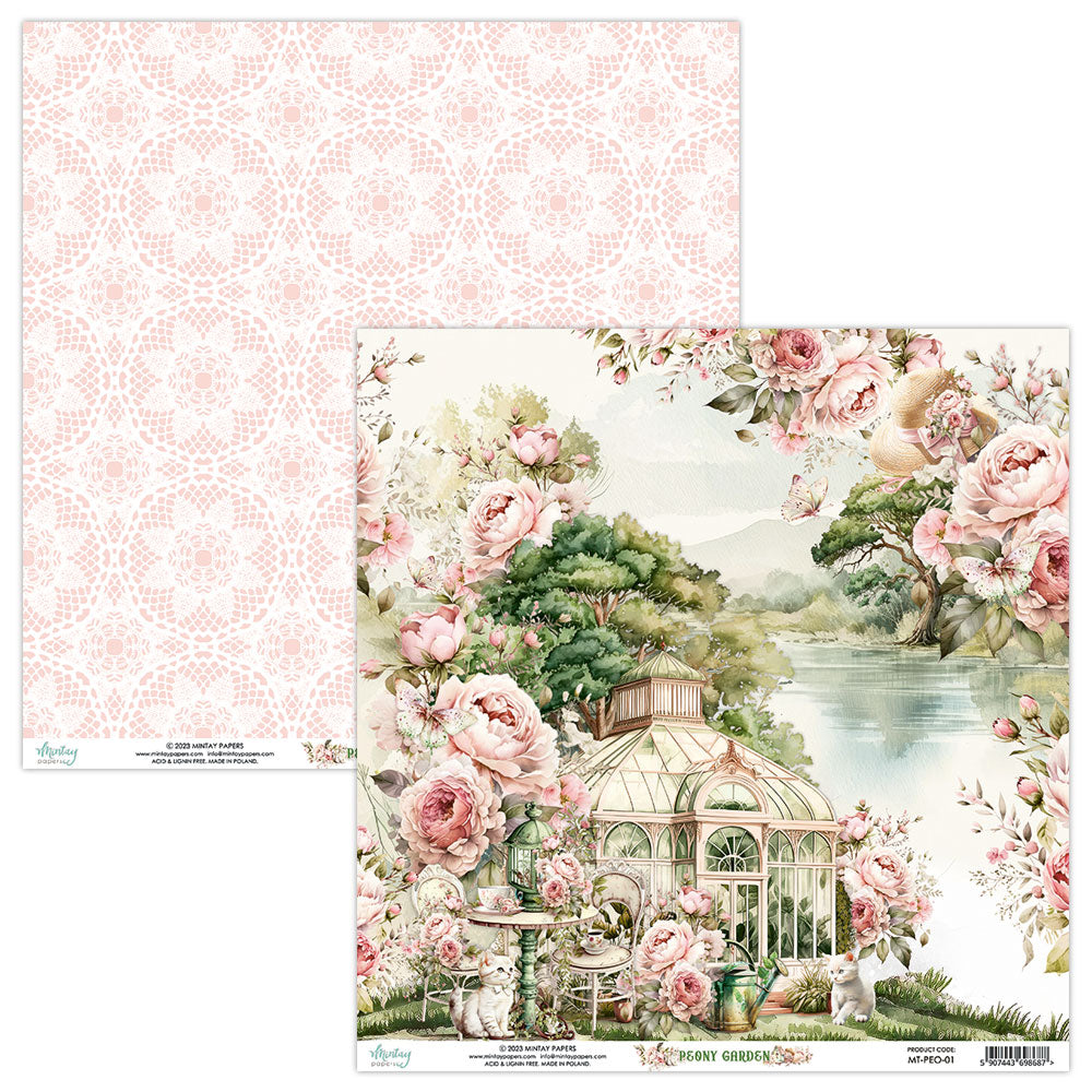 Mintay Papers - Peony Garden Collection - 12 x 12 Double Sided Paper - Sheet 01