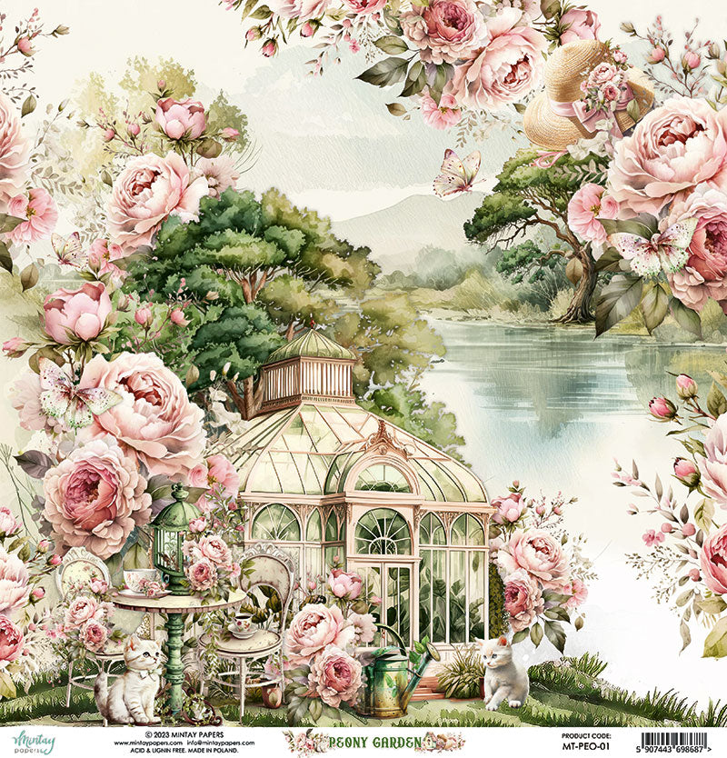 Mintay Papers - Peony Garden Collection - 12 x 12 Double Sided Paper - Sheet 01