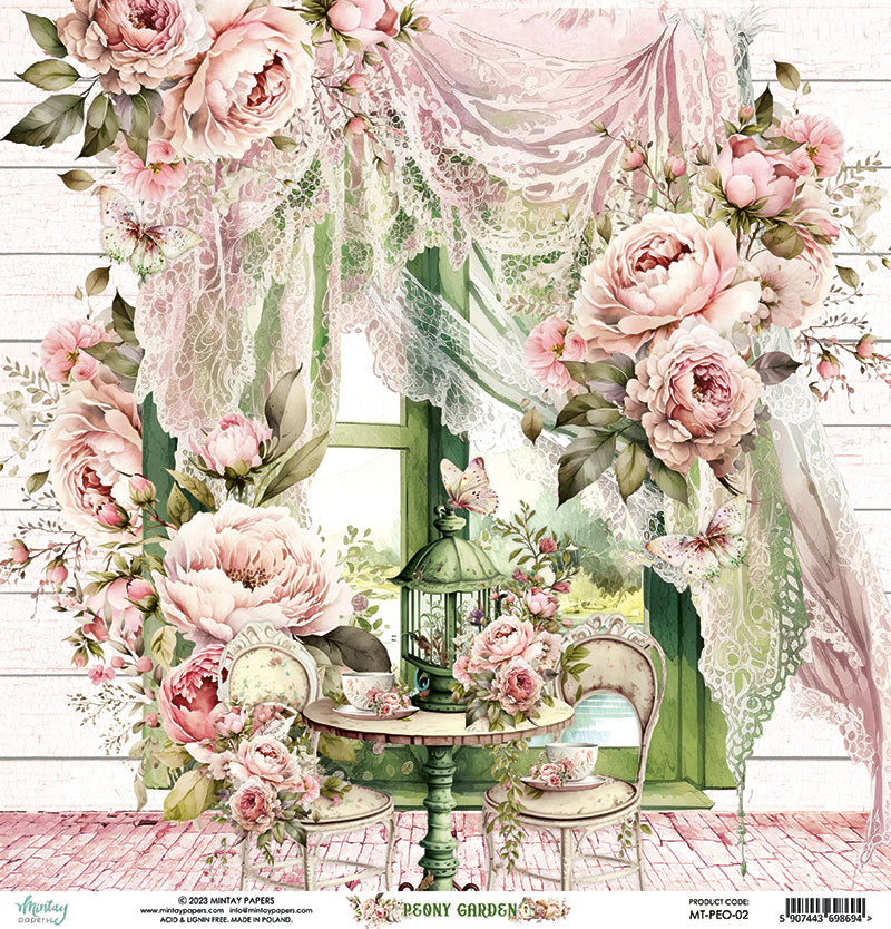 Mintay Papers - Peony Garden Collection - 12 x 12 Double Sided Paper - Sheet 02