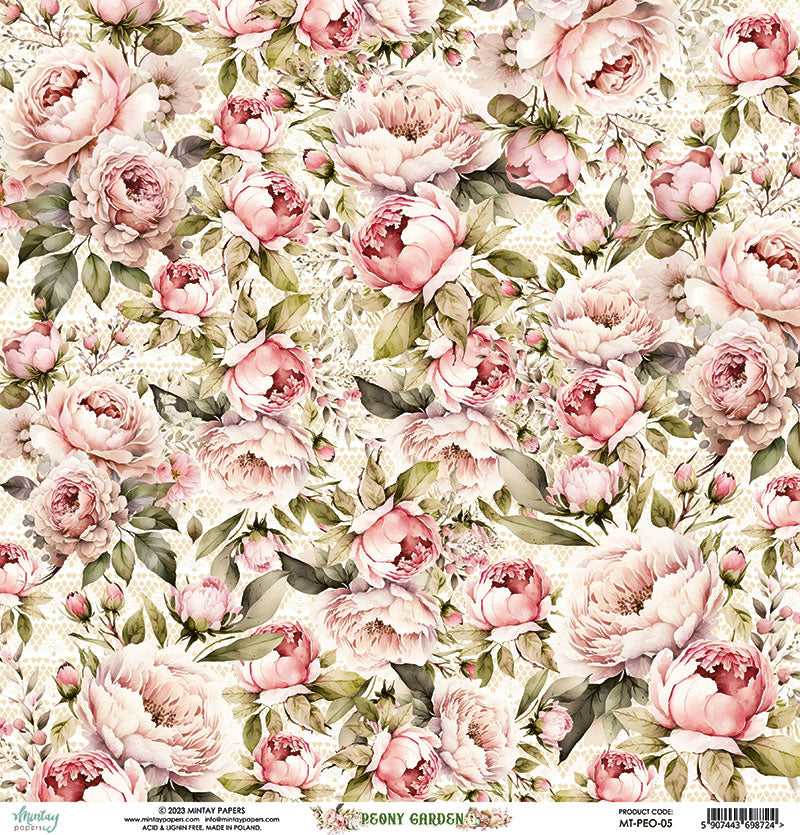 Mintay Papers - Peony Garden Collection - 12 x 12 Double Sided Paper - Sheet 05