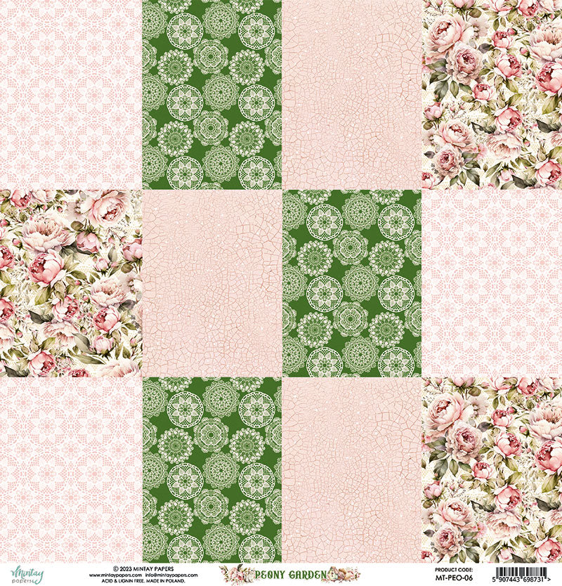 Mintay Papers - Peony Garden Collection - 12 x 12 Double Sided Paper - Sheet 06