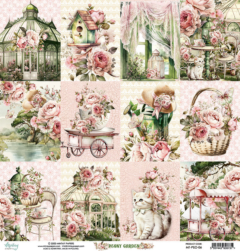 Mintay Papers - Peony Garden Collection - 12 x 12 Double Sided Paper - Sheet 06