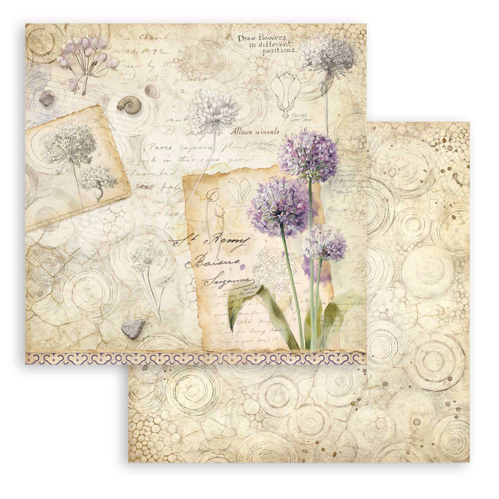 Decorative paper with floral design and text on a beige background