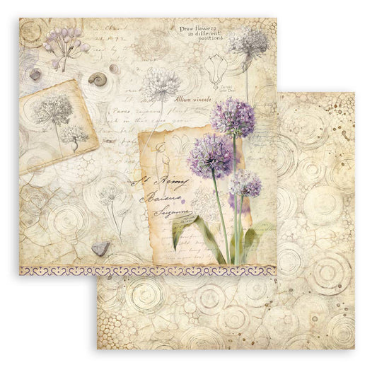 Decorative paper with floral design and text on a beige background