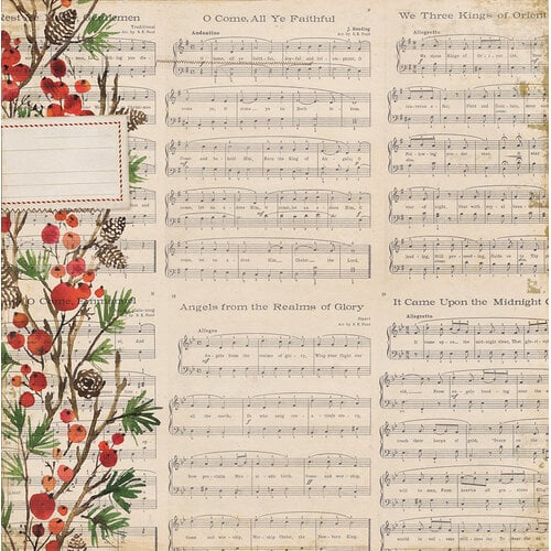 Sheet music with floral designs on a beige background