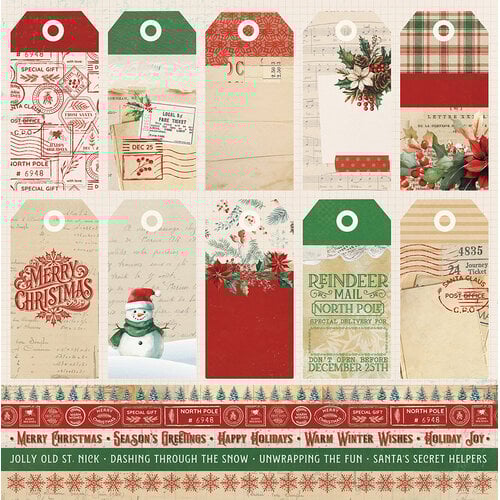 Collection of Christmas-themed tags and decorative elements on a white background