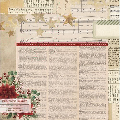 Collage of vintage newspaper clippings, sheet music, and Christmas-themed elements on a textured background.