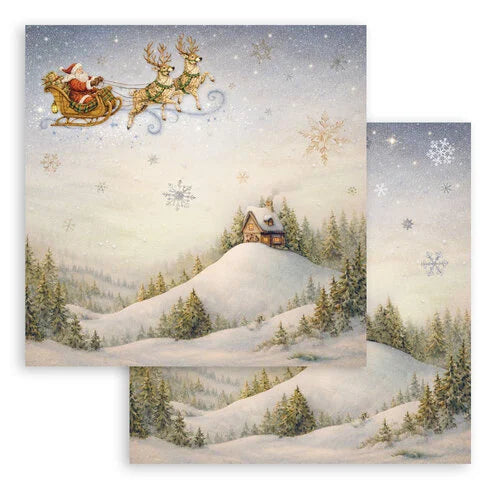 Stamperia - Silent Night Collection - 12 x 12 Double Sided Paper - Santa Claus Sleigh