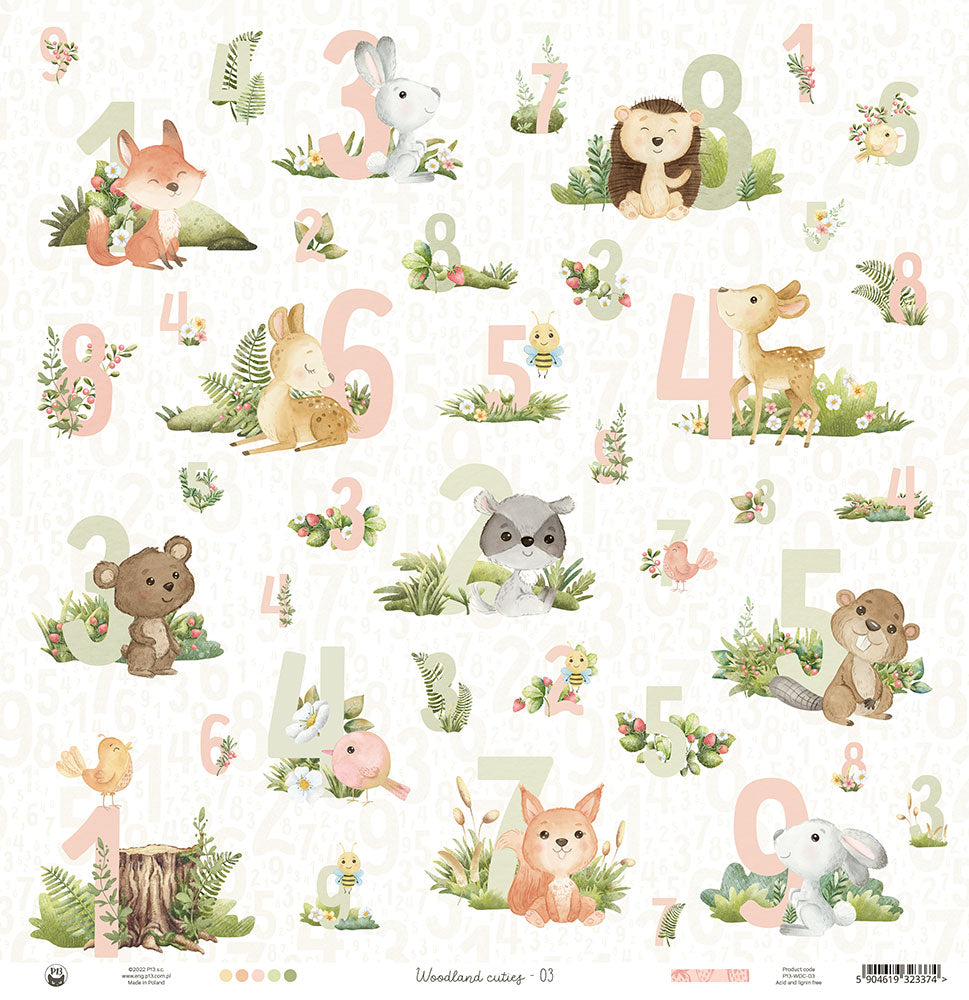 P13 - Woodland Cuties Collection - 12 x 12 Double Sided Paper - 03