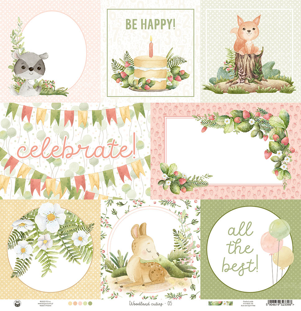 P13 - Woodland Cuties Collection - 12 x 12 Double Sided Paper - 05